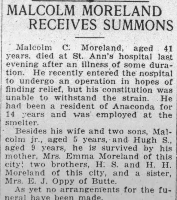 Obituary for Malcolm C. MORELAND (Aged 41)